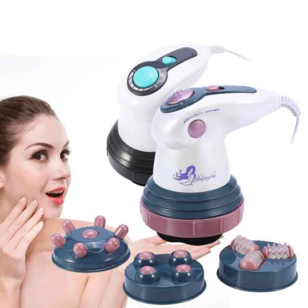 Masajeador eléctrico anticelulítico con diferentes cabezales para rostro y cuerpo
